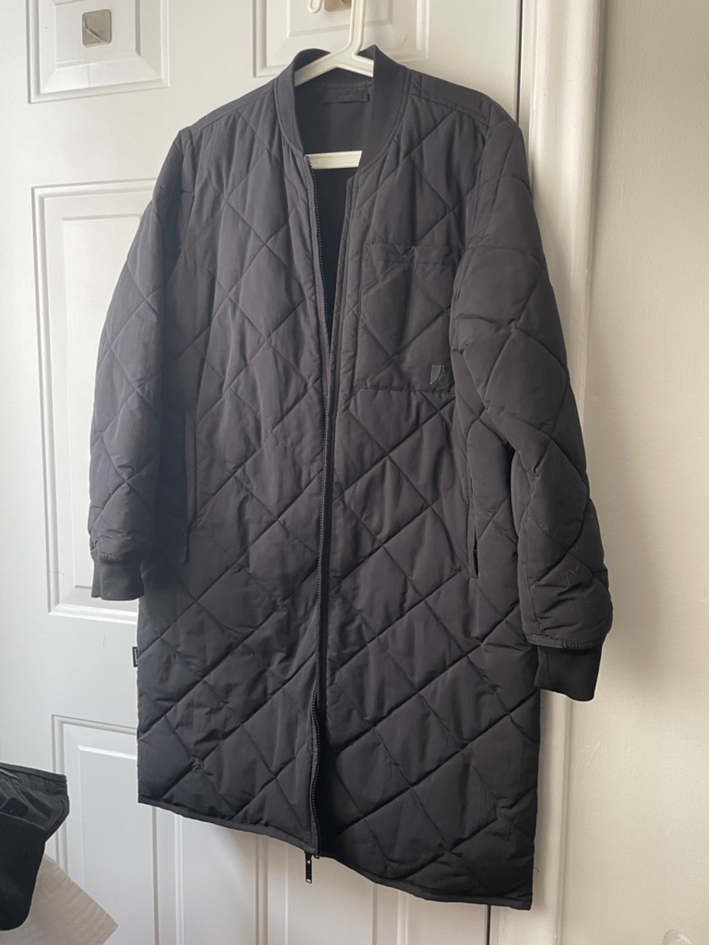 Frank and Oak quilted reversible black long bomber